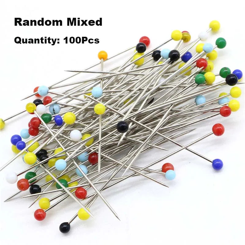 100Pcs/Box 38mm Sewing Pins Glass Ball Multicolor Head Pins Straight