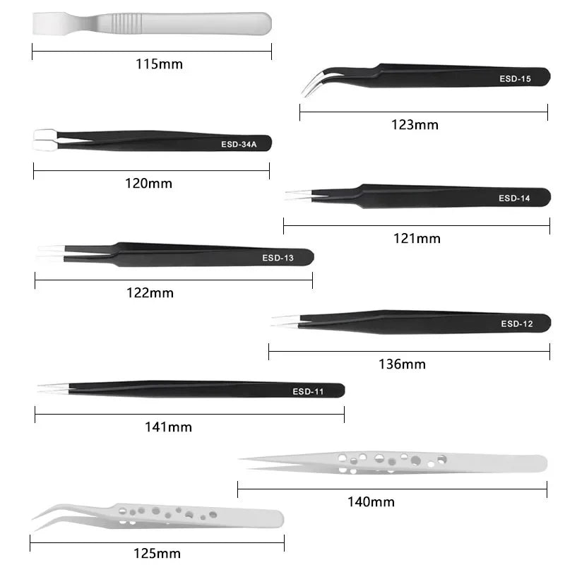 9 Pcs Tweezers Set Stainless Steel