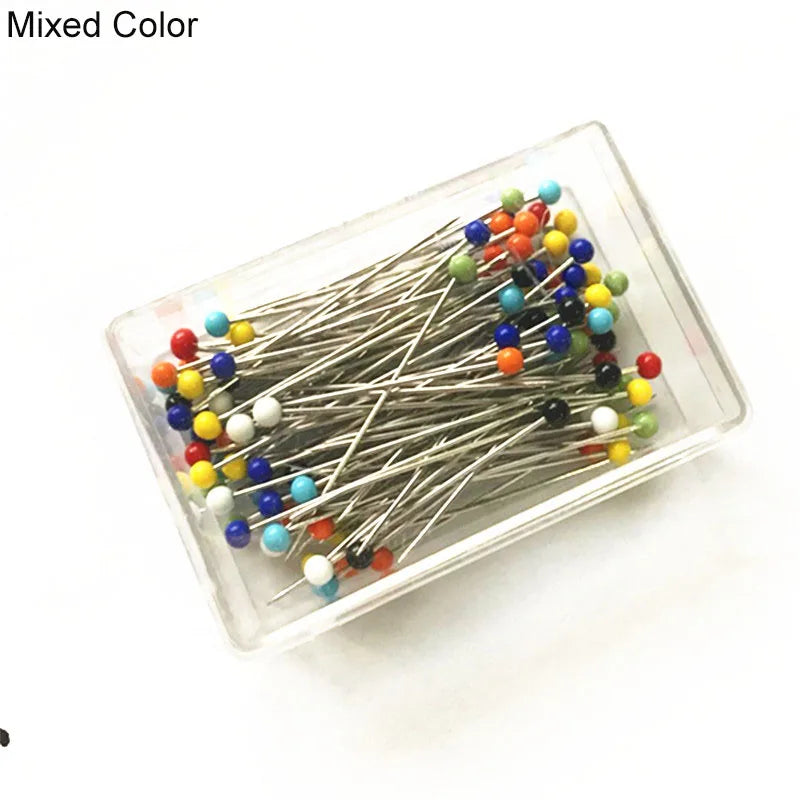 100Pcs/Box 38mm Sewing Pins Glass Ball Multicolor Head Pins Straight