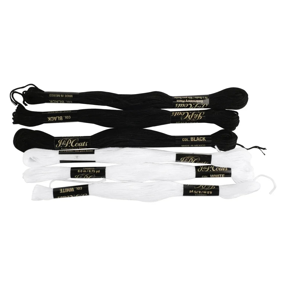 36 Skeins Black White Embroidery Floss 8.75 Yds Each Cotton Thread