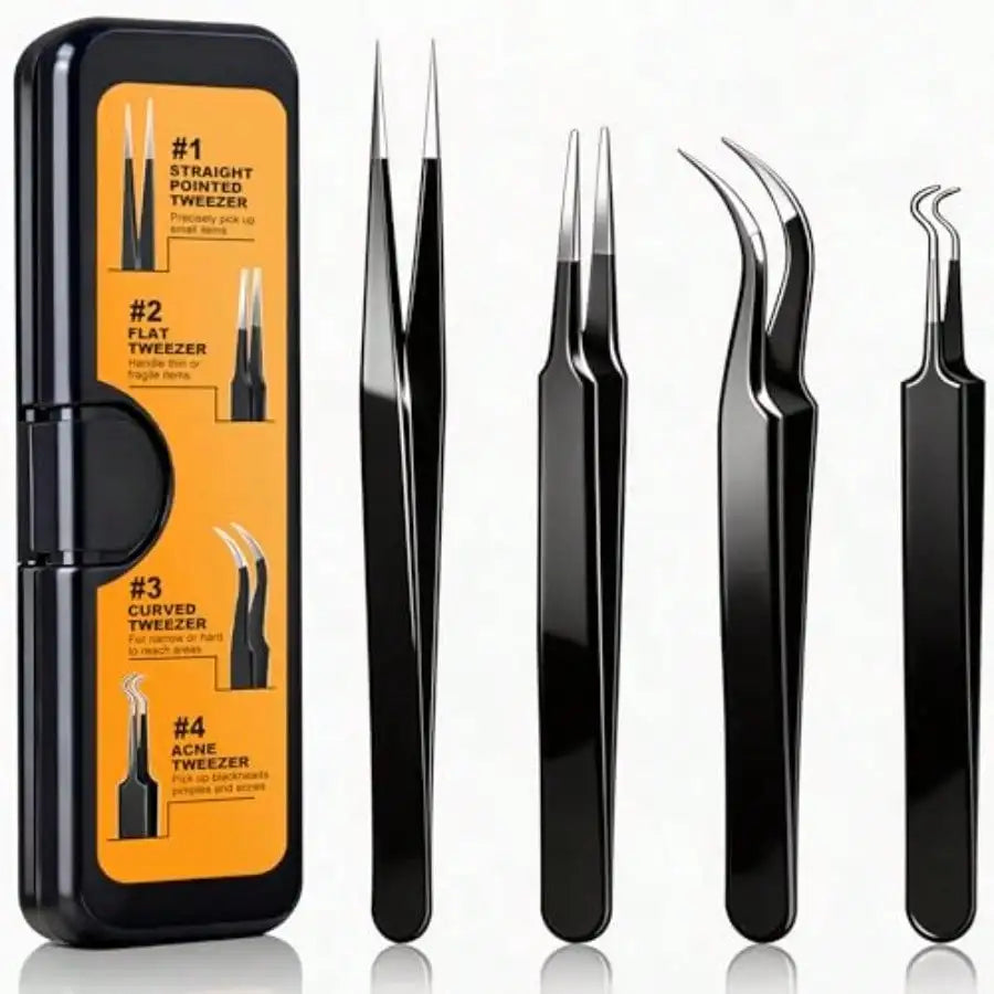 4-Pack Precision Tweezers Set