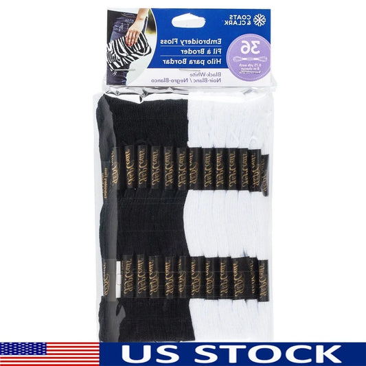 36 Skeins Black White Embroidery Floss 8.75 Yds Each Cotton Thread