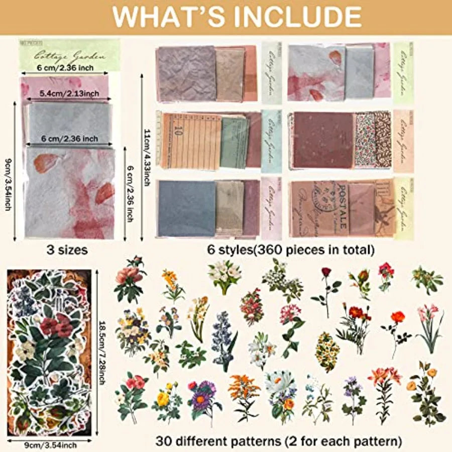 420 Sheets Vintage Scrapbook Paper Packs for DIY Journaling and Creative Writing: Aesthetic Retro Design with Flower Stickers a