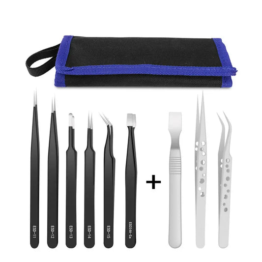 9 Pcs Tweezers Set Stainless Steel