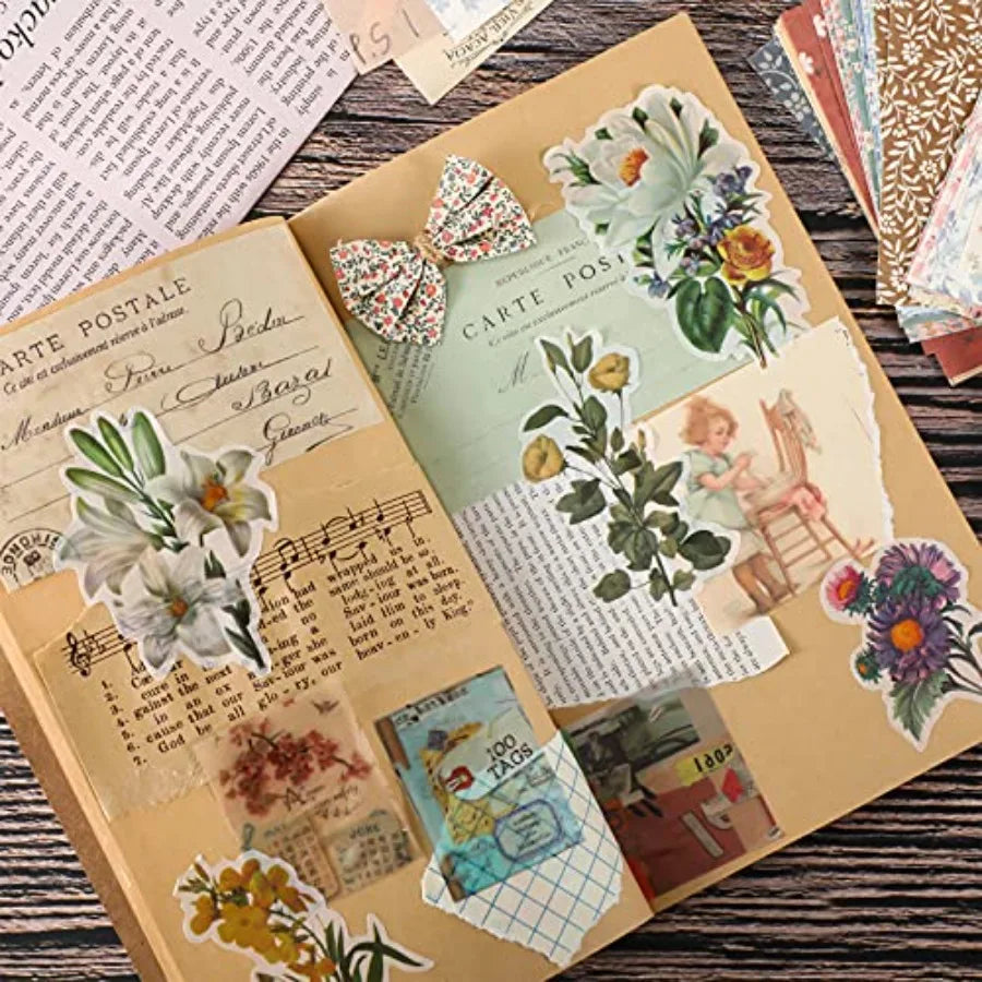 420 Sheets Vintage Scrapbook Paper Packs for DIY Journaling and Creative Writing: Aesthetic Retro Design with Flower Stickers a